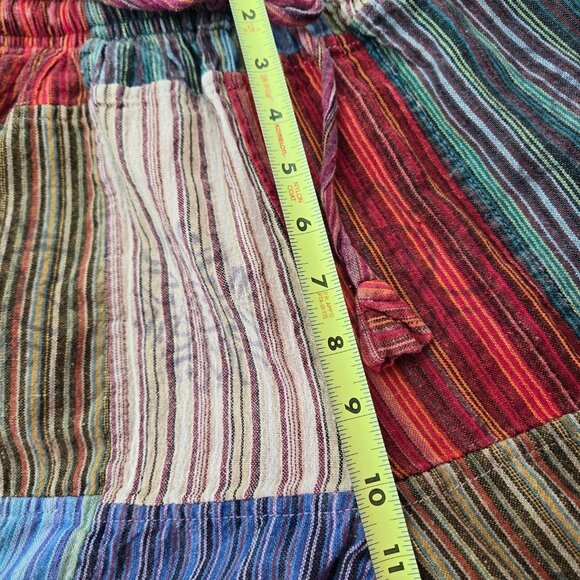 Colorful Patchwork Striped Cotton Cargo Joggers Barrel Pants Pull On Made Nepal - Picture 5 of 9